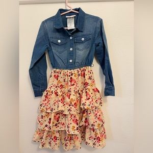 Bonnie Jean denim Bodice flower printed dress Girl size 6